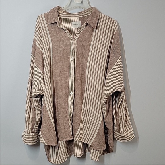 American Eagle Outfitters Brown and Cream Striped Shirt - Picture 1 of 7